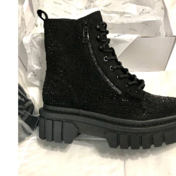 NEW with TAGS in BOX GUESS Ferine CRYSTAL Embellished Combat Boots - Picture 8 of 12